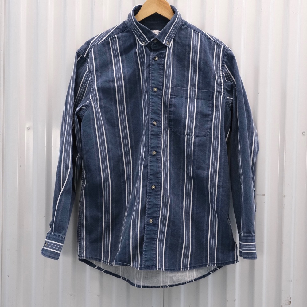 ZARA Relaxed Fit Men Striped Button Down Shirt Blue White‎ Size Large
